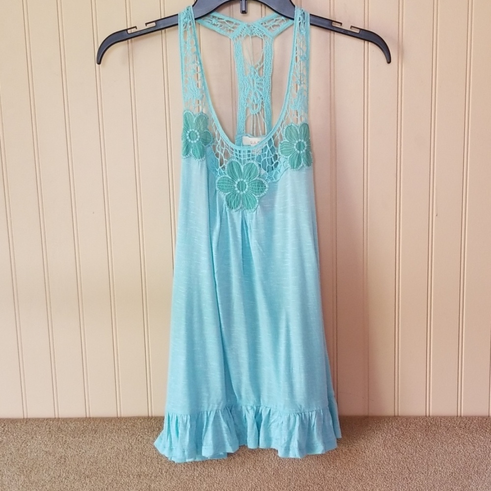 NWT E M brand tank medium dark mint green floral